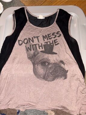 ISSI Women's Tank Top in Dusty Pink with Black Panels - French Bulldog Graphic